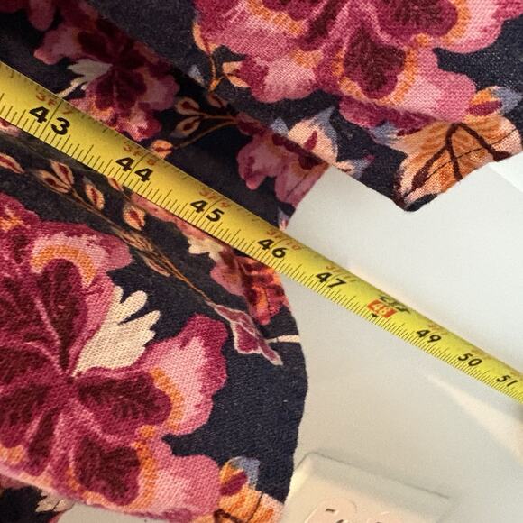 Boho Bloomcore Dress Women Small Navy Linen Blend Sundress Tiered Midi Pockets - Picture 11 of 15